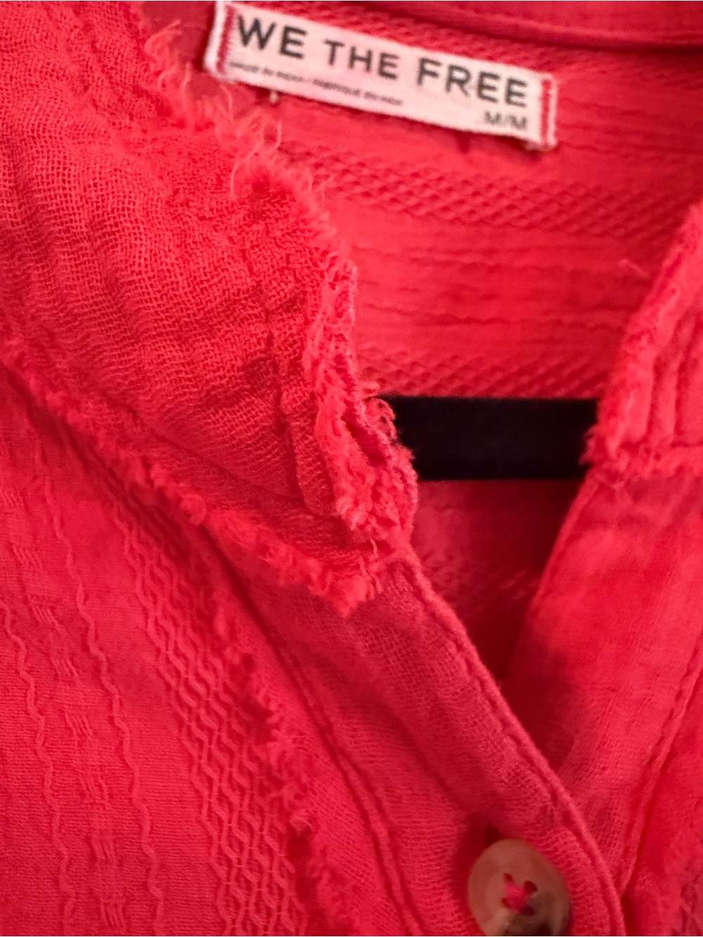 We The Free Bright Red Textured Button-Down Shirt - Picture 2 of 3